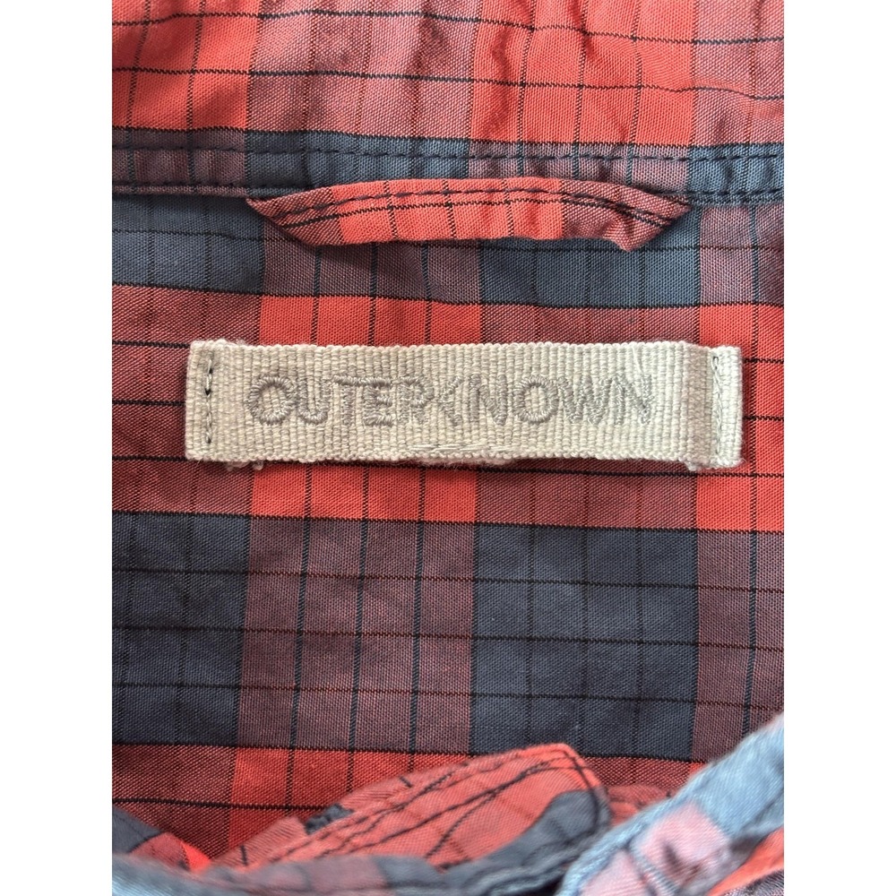 Outerknown Shirt Mens Large Red Blue Plaid Short Sleeve Button Up Organic Cotton - Picture 3 of 6